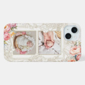 刻印ピンク色のガーリーフローラ2枚フォト iPhoneケース (裏面横)