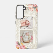 刻印ピンク色のガーリーフローラ2枚フォト SAMSUNG GALAXYケース (裏面)