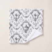 刻印フローラトイルと風車とボート – グレー バスタオルセット (ウォッシュタオル)