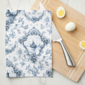 刻印フローラトイルと風車とボート – 青 キッチンタオル (四つ折り)