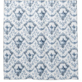 刻印フローラトイルと風車とボート – 青 シャワーカーテン (正面)