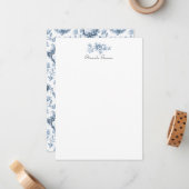 刻印フローラトイルと風車とボート – 青 ノートカード (正面/裏面インサイチュ)