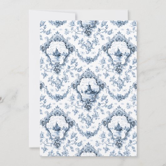 刻印フローラトイルと風車とボート – 青 ノートカード (裏面)