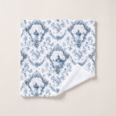 刻印フローラトイルと風車とボート – 青 バスタオルセット (ウォッシュタオル)