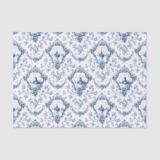 刻印フローラトイルと風車とボート – 青 薄葉紙 (正面)