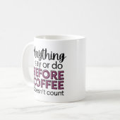 前おもしろいに言う事 コーヒーマグカップ (正面左)