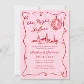 前お洒落の手書きピンクと赤の夜 招待状 (正面)