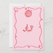 前お洒落の手書きピンクと赤の夜 招待状 (裏面)