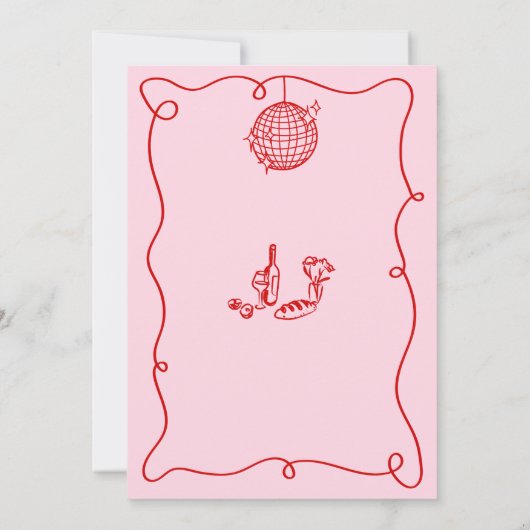 前お洒落の手書きピンクと赤の夜 招待状 (裏面)