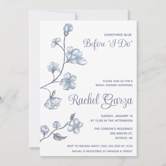 前に何か青い！フローラブライダルシャワー 招待状 (正面)