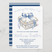 前に何か青い！リングや輪ボックスブライダルシャワー 招待状 (正面/裏面)