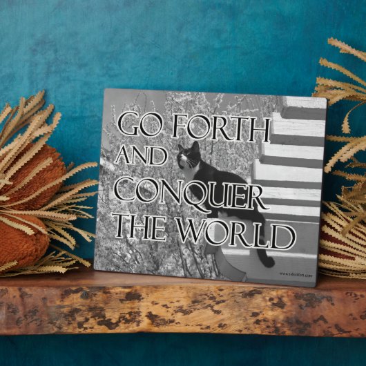 前に出て猫を征服やる気を起こさせるする引用文写真 フォトプラーク (側面)