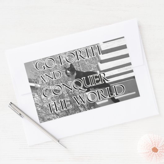 前に出て猫を征服やる気を起こさせるする 長方形シール (封筒)