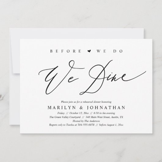 前に、我々はリハーサル結婚ディナーを食べる 招待状 (正面)
