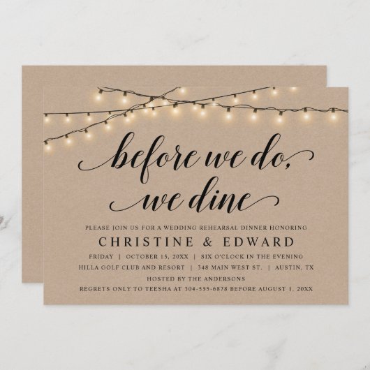 前に、我々は、のリハーサル結婚、クラフトを食べる 招待状 (正面/裏面)