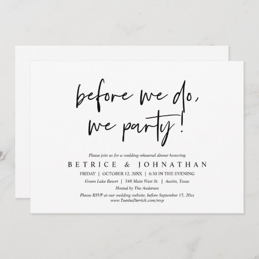 前に、我々パーティーのリハ結婚ーサルディナー 招待状 (正面/裏面)