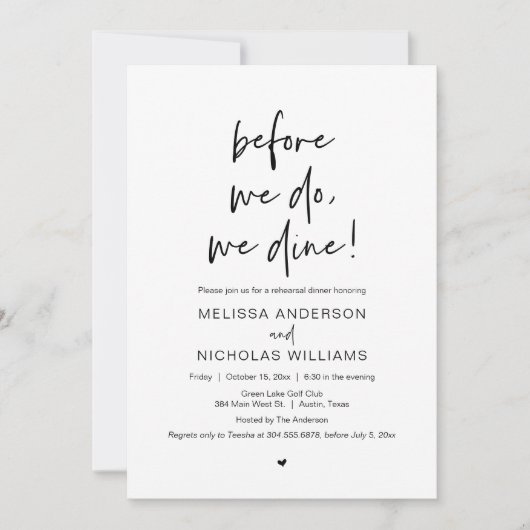 前に、私たちはリハーサル結婚ディナーを食べる 招待状 (正面)