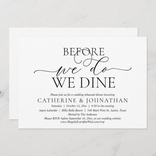 前に、私たちはリハーサル結婚ディナーを食べる 招待状 (正面/裏面)