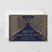 前にPROM RSVP、素晴らしいGatsbyの海軍の金ゴールド 招待状 (正面)