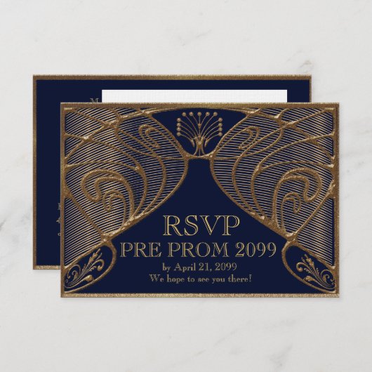 前にPROM RSVP、素晴らしいGatsbyの海軍の金ゴールド 招待状 (正面/裏面)