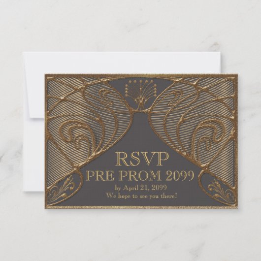 前にPROM RSVP、素晴らしいGatsbyの灰色の金ゴールド 招待状 (正面)