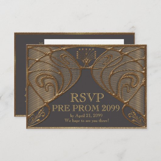 前にPROM RSVP、素晴らしいGatsbyの灰色の金ゴールド 招待状 (正面/裏面)