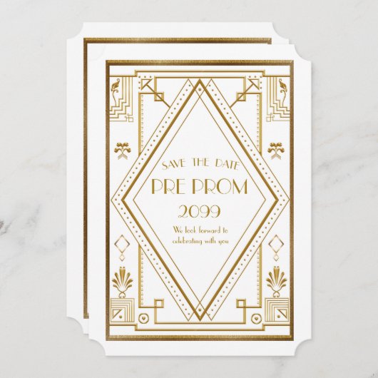 前にPromJunior、素晴らしいGatsbyの白い金ゴールド セーブザデート (正面/裏面)