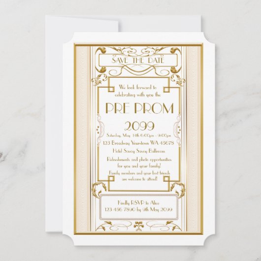 前にPromJunior、素晴らしいGatsbyの白い金ゴールド セーブザデート (正面)