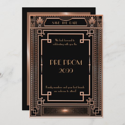 前にPromJunior、素晴らしいGatsbyの黒い金ゴールド セーブザデート (正面/裏面)