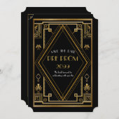 前にPromJunior、素晴らしいGatsbyの黒い金ゴールド セーブザデート (正面/裏面)