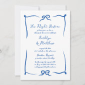 前の夜に手書きフランスののリボンが青く 招待状 (正面)