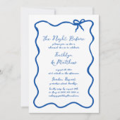 前の夜に手書きフランスののリボンが青く 招待状 (正面)