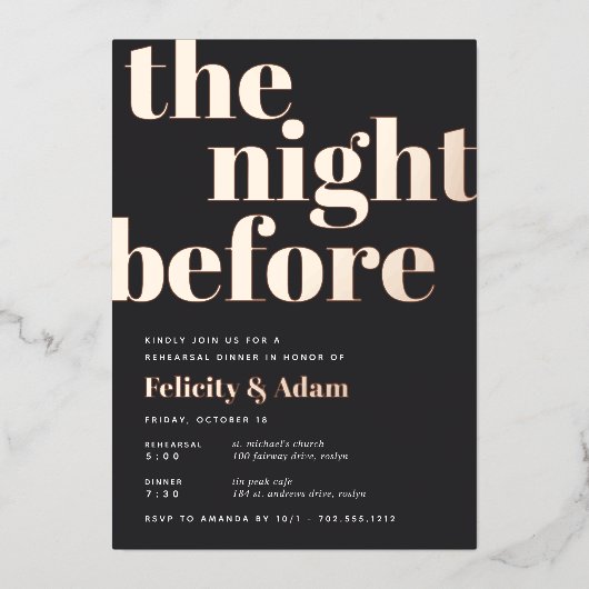 前の夜 |バラ金ゴールドリハーサルディナー 箔招待状 (正面)