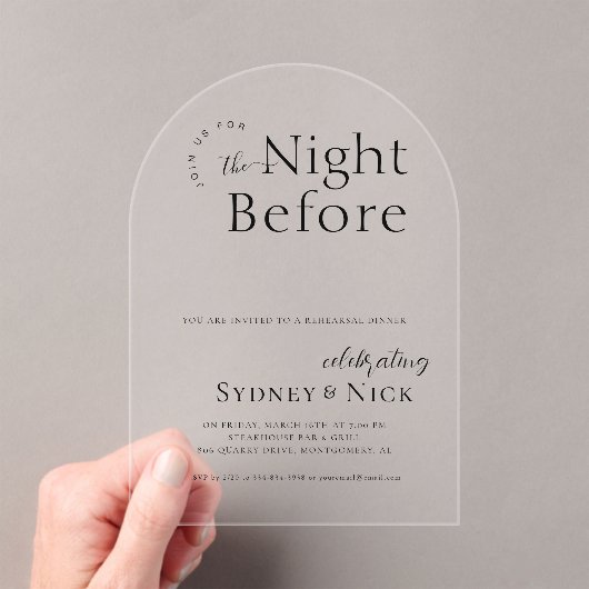 前の夜 | リハ結婚ーサルディナー アクリル招待状 (インサイチュ (ポータブル))