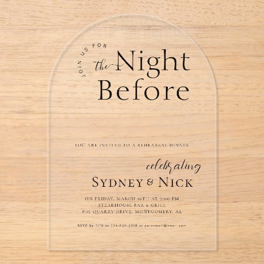 前の夜 | リハ結婚ーサルディナー アクリル招待状 (正面)