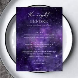 前の夜。宇宙結婚のリハーサル メニュー