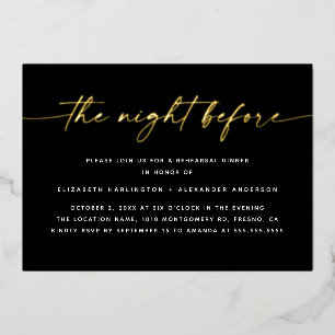 前の夜   金ゴールドスクリプトのリハーサルディナー 箔招待状