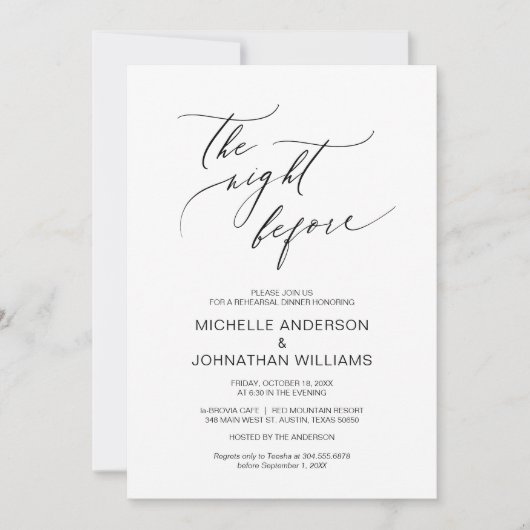 前の晩、ブラックのリハー結婚サルディナー 招待状 (正面)