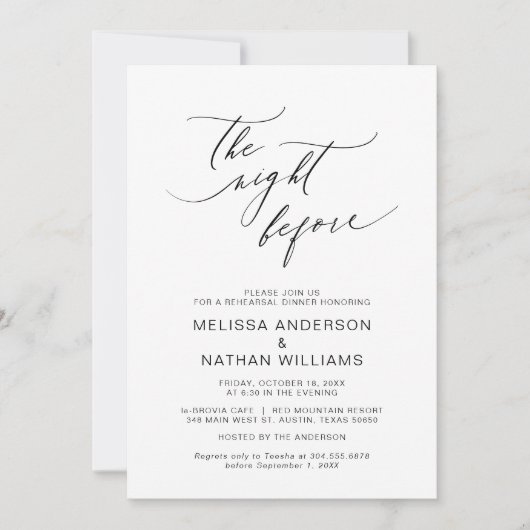 前の晩、ブラックのリハー結婚サルディナー 招待状 (正面)