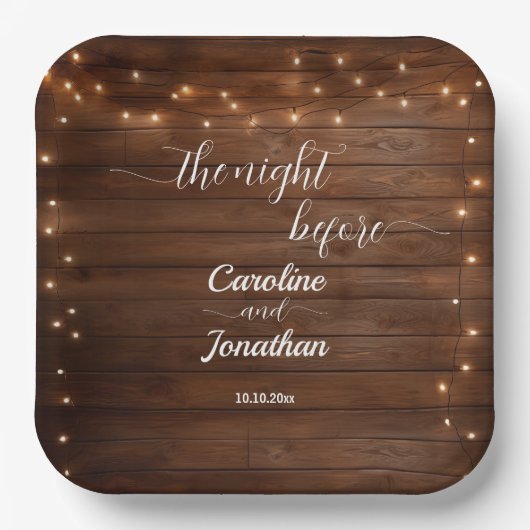 前の素朴夜に木の糸が光結婚る ペーパープレート (正面)