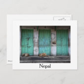 前の緑のドアの野良犬白いはがき ポストカード (正面/裏面)