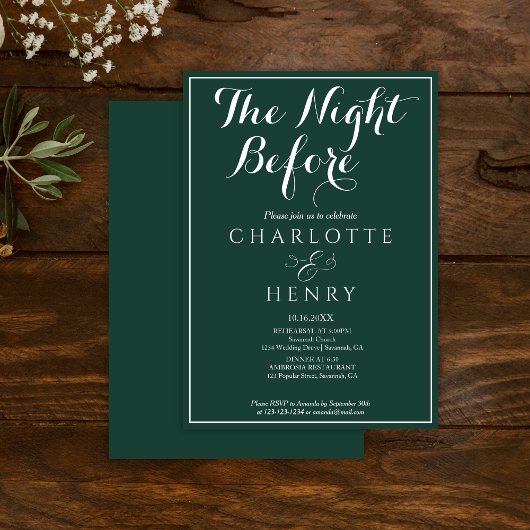前エレガントミニマル夜結婚は緑 招待状