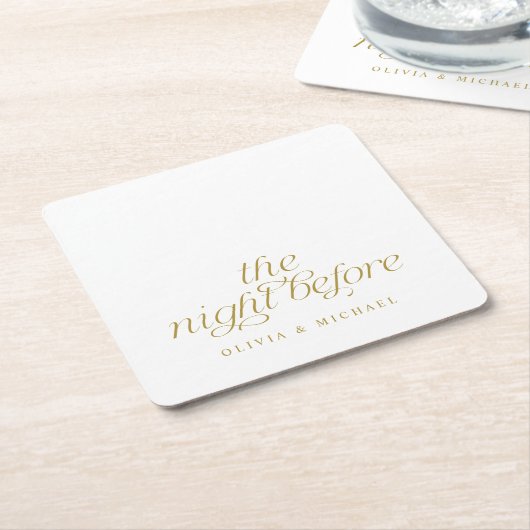 前エレガント夜のリハ結婚サルの金ゴールド スクエアペーパーコースター (アングル)