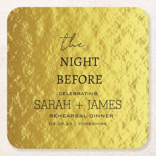 前エレガント夜の金ゴールドリハーサル スクエアペーパーコースター (正面)