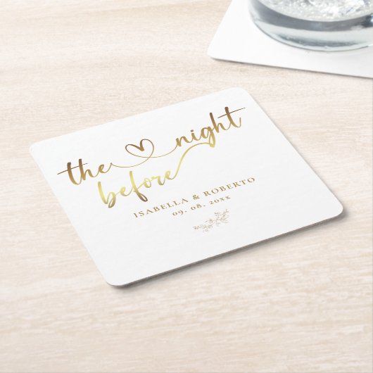 前エレガント夜の金ゴールド結婚 スクエアペーパーコースター (アングル)