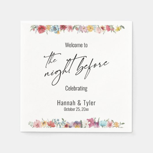 前カラフル夜の水彩野草 スタンダードカクテルナプキン (正面)