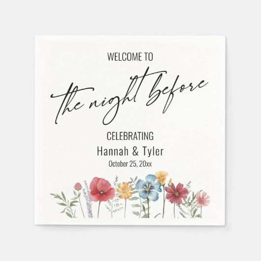 前カラフル夜の水彩野草 スタンダードカクテルナプキン (正面)