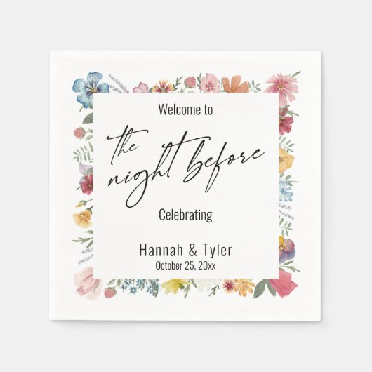 前カラフル夜の水彩野草 スタンダードカクテルナプキン (正面)