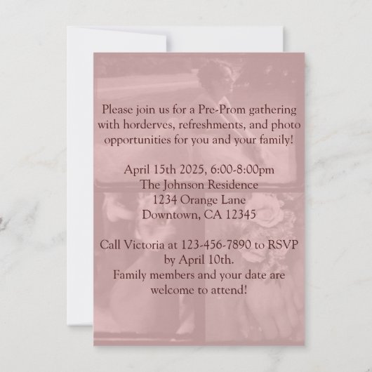 前プロムのパーティの招待状|の学校のダンスの前パーティー 招待状 (裏面)