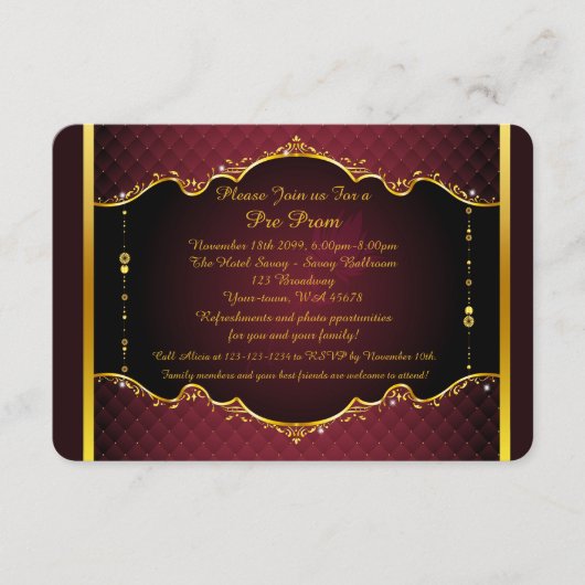 前プロムの招待、前プロム、キンセアニェラ、Sweet16 出欠カード (正面)